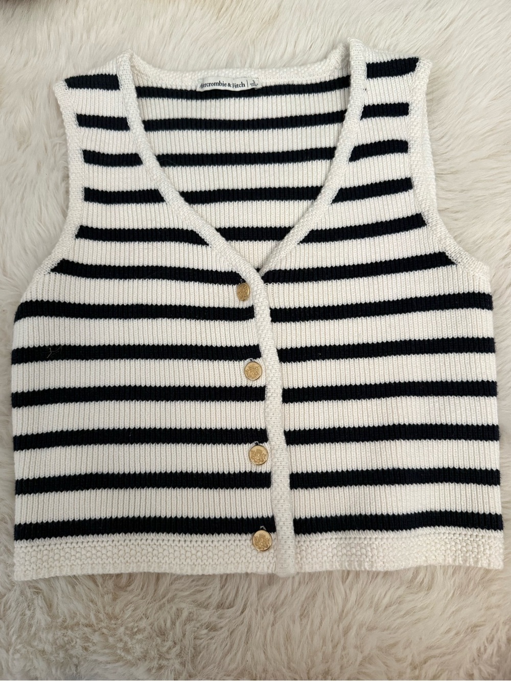 Abercrombie & Fitch Navy and White Striped Knit Vest